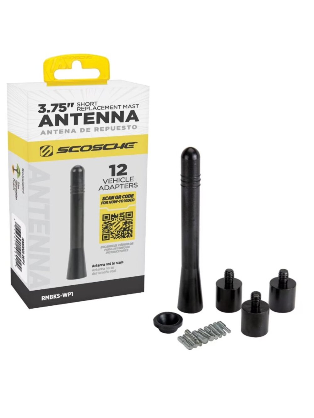 Scosche RMBKS-WP1 3.75” Universal Roof Mount Antenna Mast w/ Threaded Adapters